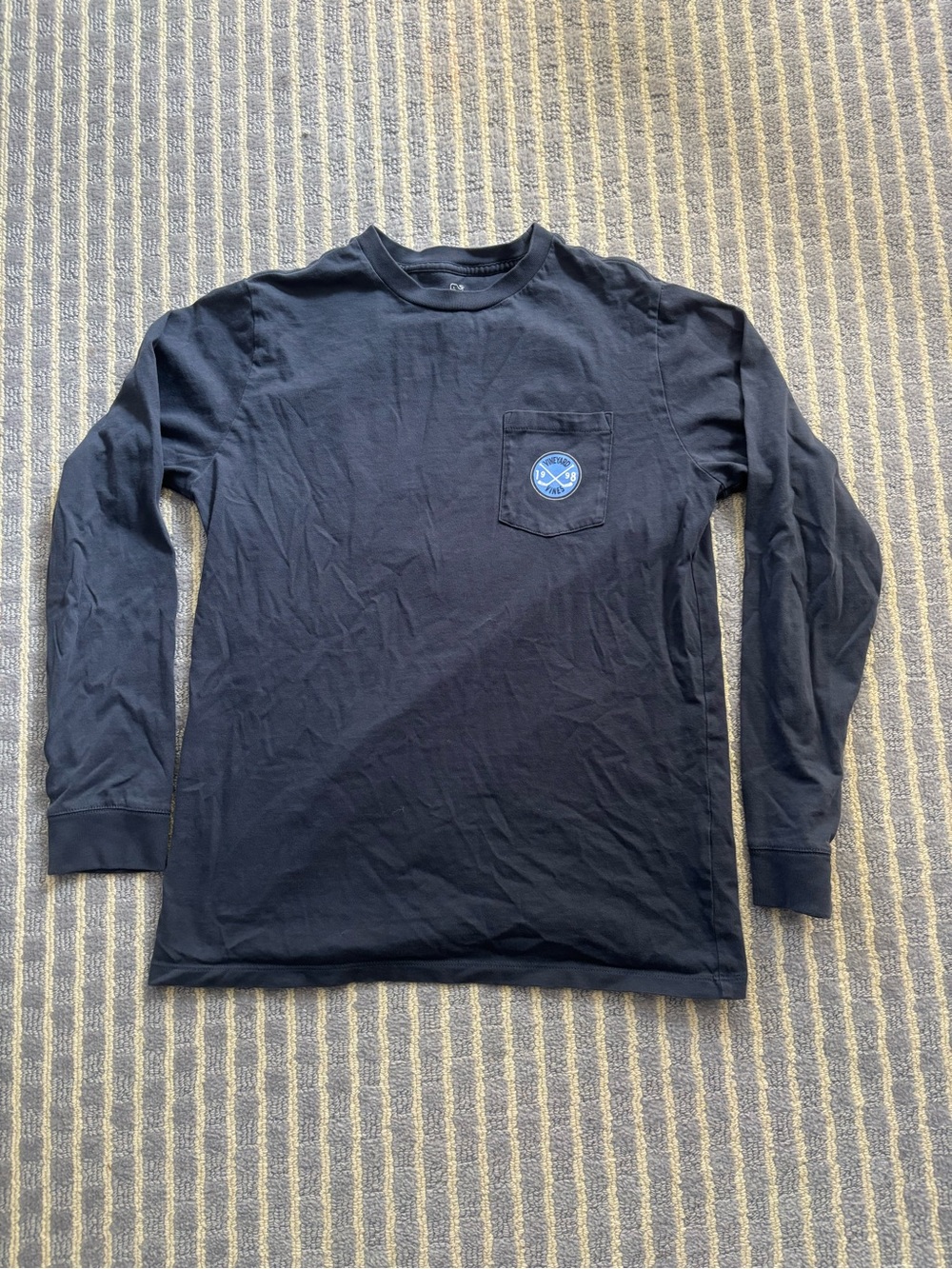 Vineyard Vines Navy Long Sleeve Pocket Tee with Blue Patch